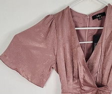 Lulus NWT Womens Wrapped Up In Love Mauve Satin Faux-Wrap Midi Dress, Size S