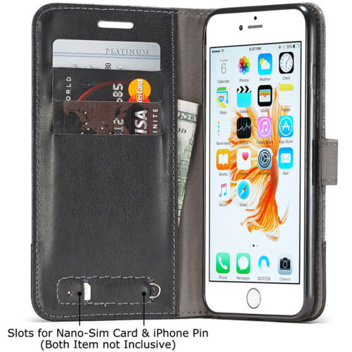 Canvas Leather Magnetic Flip Stand ID Wallet Card Case Cover For Cell Phones - Picture 4 of 35