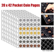 20x 42 Pockets Coin Holder Folder Pages Sheets For Collection Album Storage Book