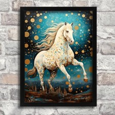 White Horse Wall Art Picture Wild Horse Art Turquoise Lounge Artwork Horse Gift
