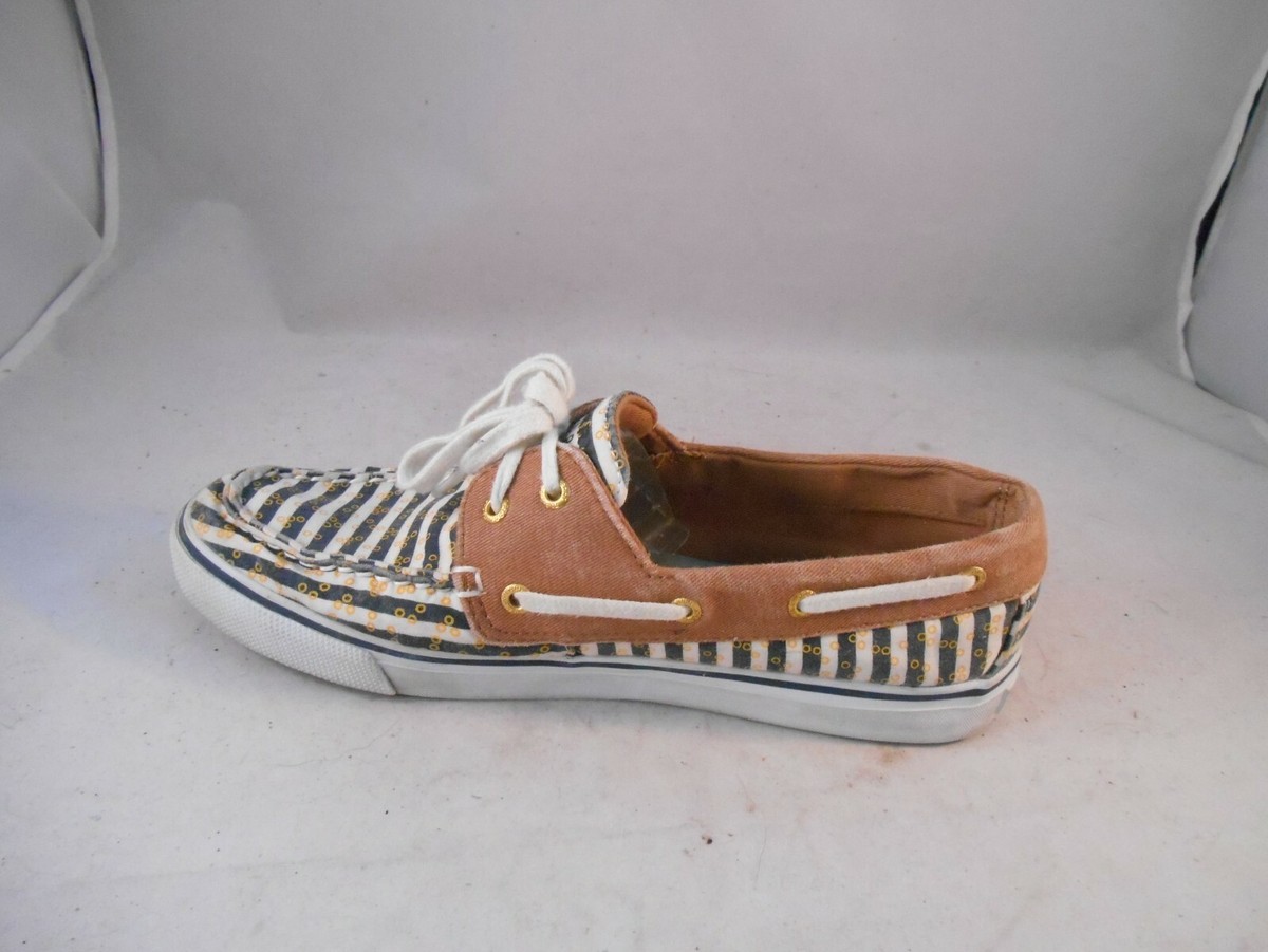 Sperry Top-Sider Biscayne White Blue Stripe Canvas Deck Boat Shoes