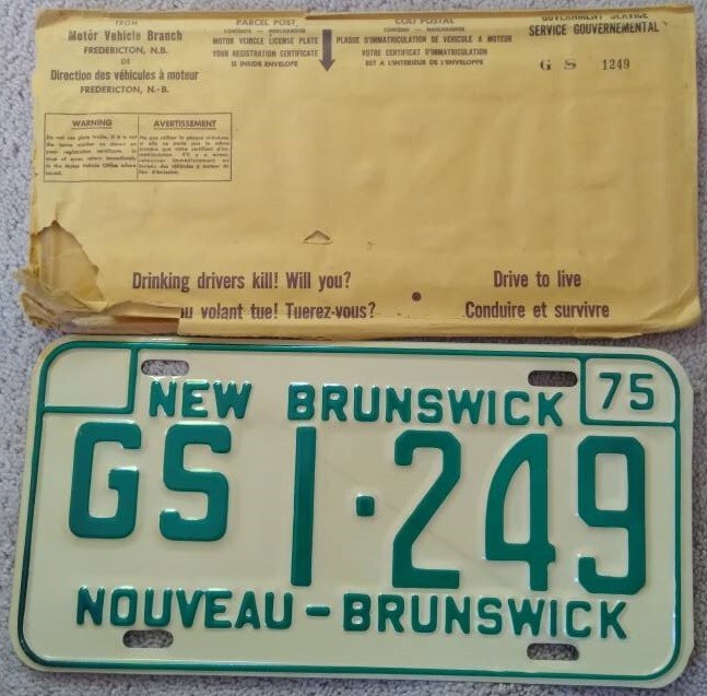 NOS 1975 New Brunswick, Canada,  Government Service License Plate GS1-249