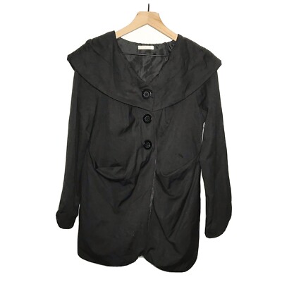 Rosa Cha Black Drape Wool Button Coat Women s Size Small FLAW