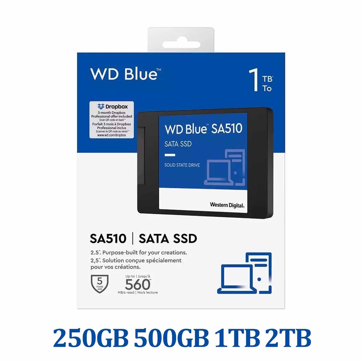 WD Blue 2TB SATA SSD 正常100% Western Digital 2TB WD Blue SA510 SATA Internal SSD - 250GB 500GB