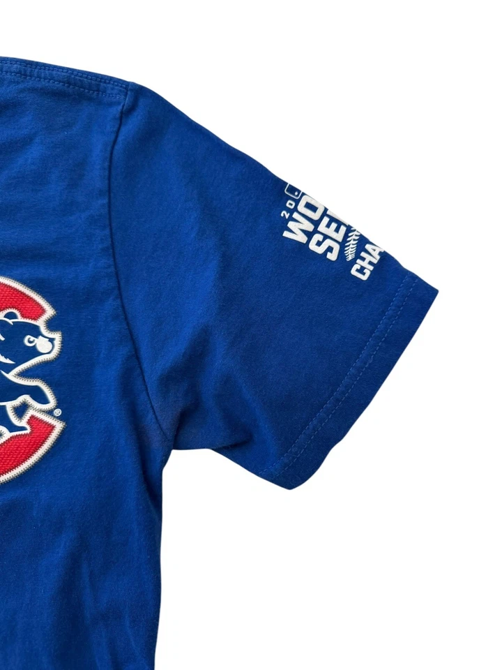 Camiseta Majestic Chicago Cubs Bryant #17 2016 Serie Mundial Azul Niños L 14-16 Usada en Excelente Condición Foto 4 de 4