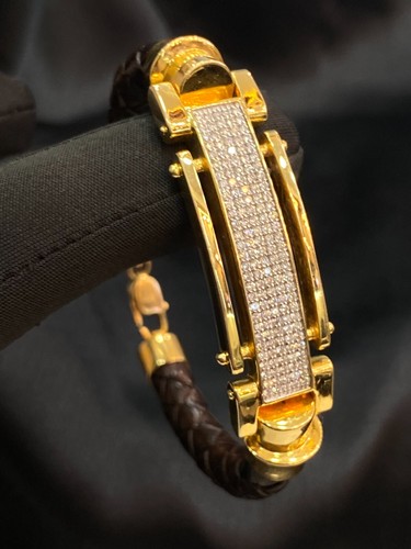 Pave 1,85 Cts F/VS1 Rotondo Brillante Diamanti Uomo Braccialetto 14K Oro giallo - Foto 6 di 12