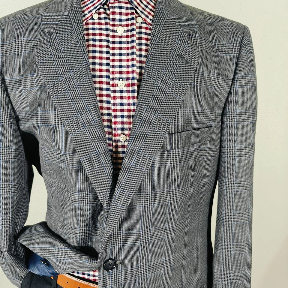 Blazer Abrigo Deportivo Club Room Para Hombre Dos Botones Gris Cuadros Mezcla Poliéster 46L Foto 3 de 4