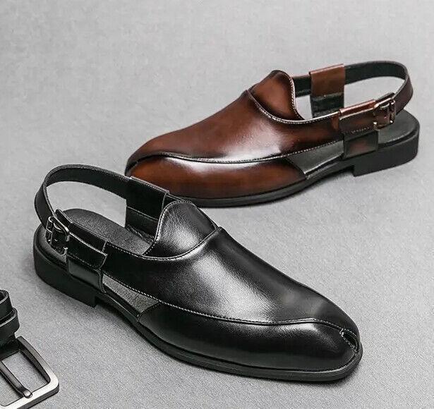 Fashion Mens Faux Leather Buckle Sandals Casual Business Dress