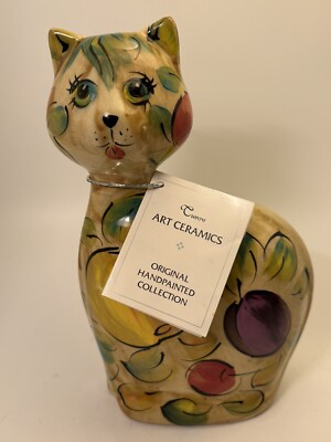 TUROV Art Ceramics Cat 9  Figurine Hand Painted Fruit Plum Cherries Signed