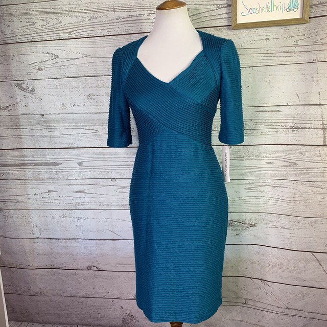Mwt Maggy London Teal V Neck Sheath Dress 4 | eBay