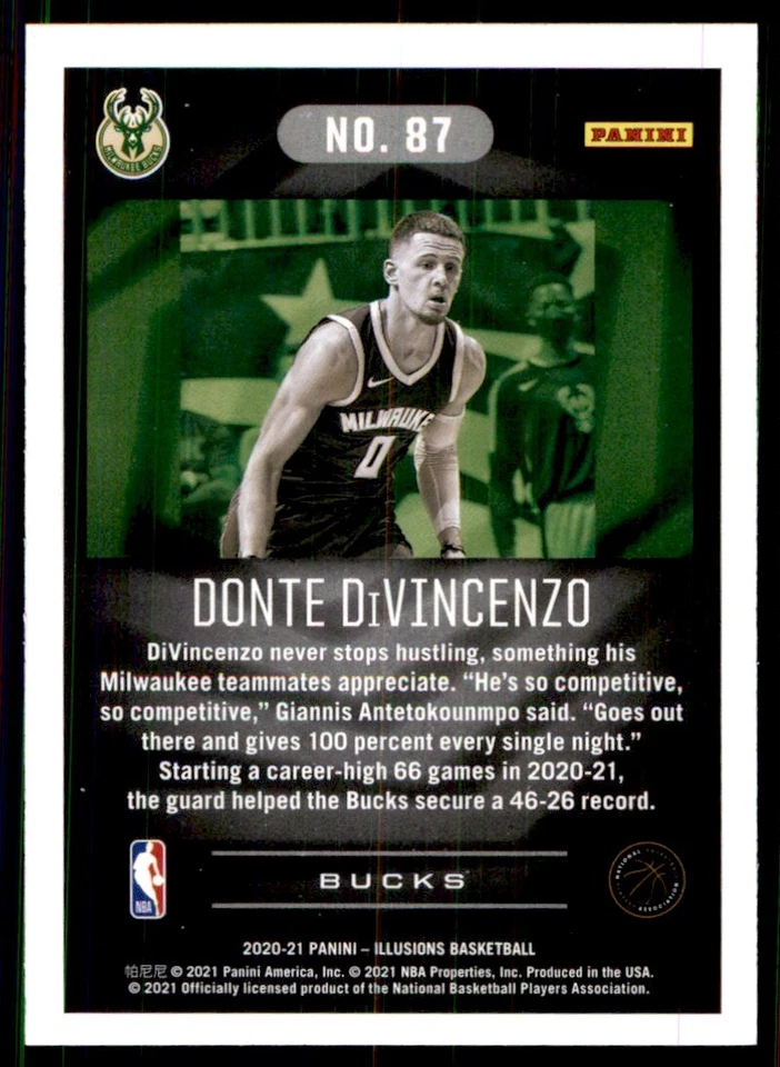 2020-21 Panini Illusions Bronze Donte DiVincenzo Milwaukee Bucks #87 - Image 2 of 2