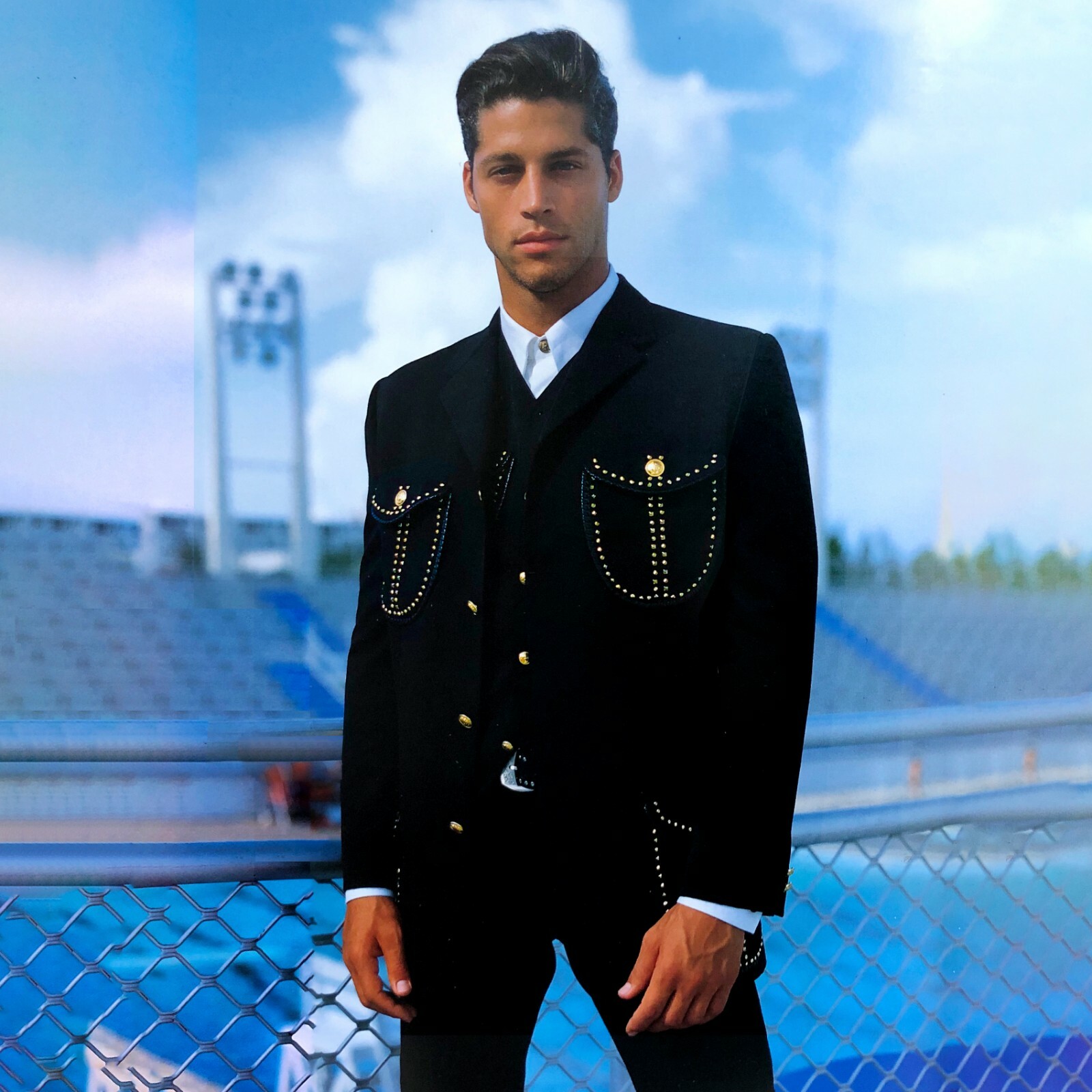 GIANNI VERSACE blazer wool leather & studded 4 button size IT 50 from S/S 1993 image 4