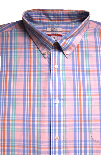 CROFT & BARROW DRESS SHIRT men size 18 light pink blue green plaid short sleeve - Picture 2 of 8