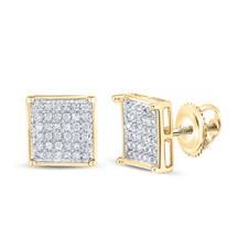 10k Yellow Gold Womens Round Diamond Square Cluster Earrings 1/4 Cttw