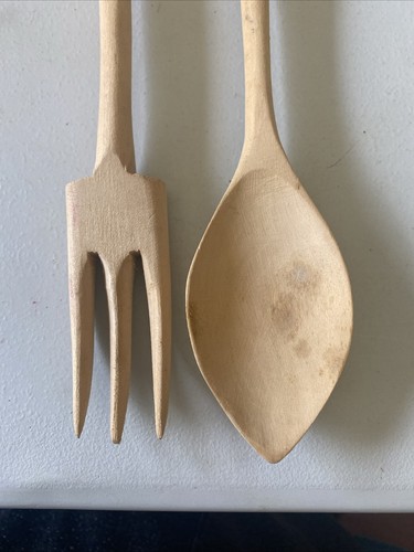 Hand Carved Audit Salad Spoon & Fork Man & Woman - Picture 3 of 5