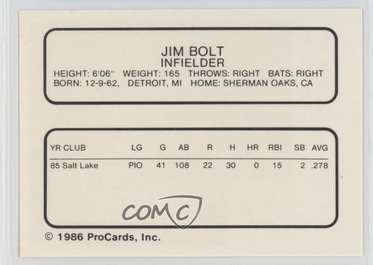 1986 ProCards San Jose Bees Jim Bolt 2p7