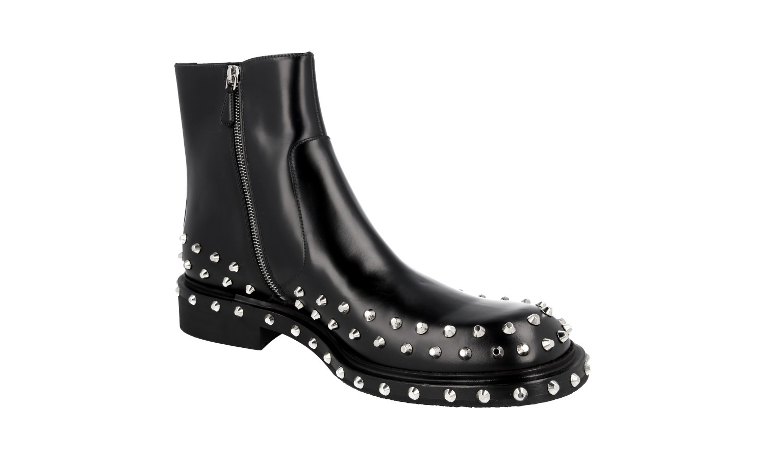 PRADA Leather Ankle Boots Booties - STUDDED Rivets Black - NEW -  11 45 image 7