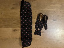 silk santa black cummerbund and bow tie set Christmas holiday red black