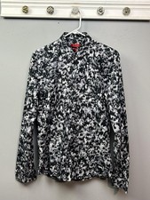 Hugo Boss Dress Shirt Mens Small Black White Slim Fit Abstract Long Sleeve