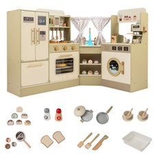 Image of COSTWAY Kids Corner Play Kitchen Pretend Play Kitchen Playset with Faucet