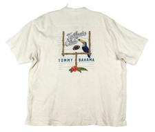 Tommy Bahama Shirt Mens XL Ivory Silk Embroidered Football Tailgate Club Parrot