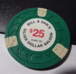 BILL & DAN'S SILVER DOLLAR SALOON $25 hotel casino gaming poker chip Elko NV