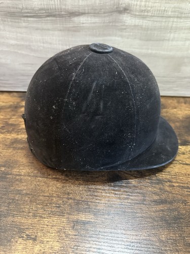 Vintage Black Velvet Equestrian Riding Helmet Hunt Cap Horseback Riding