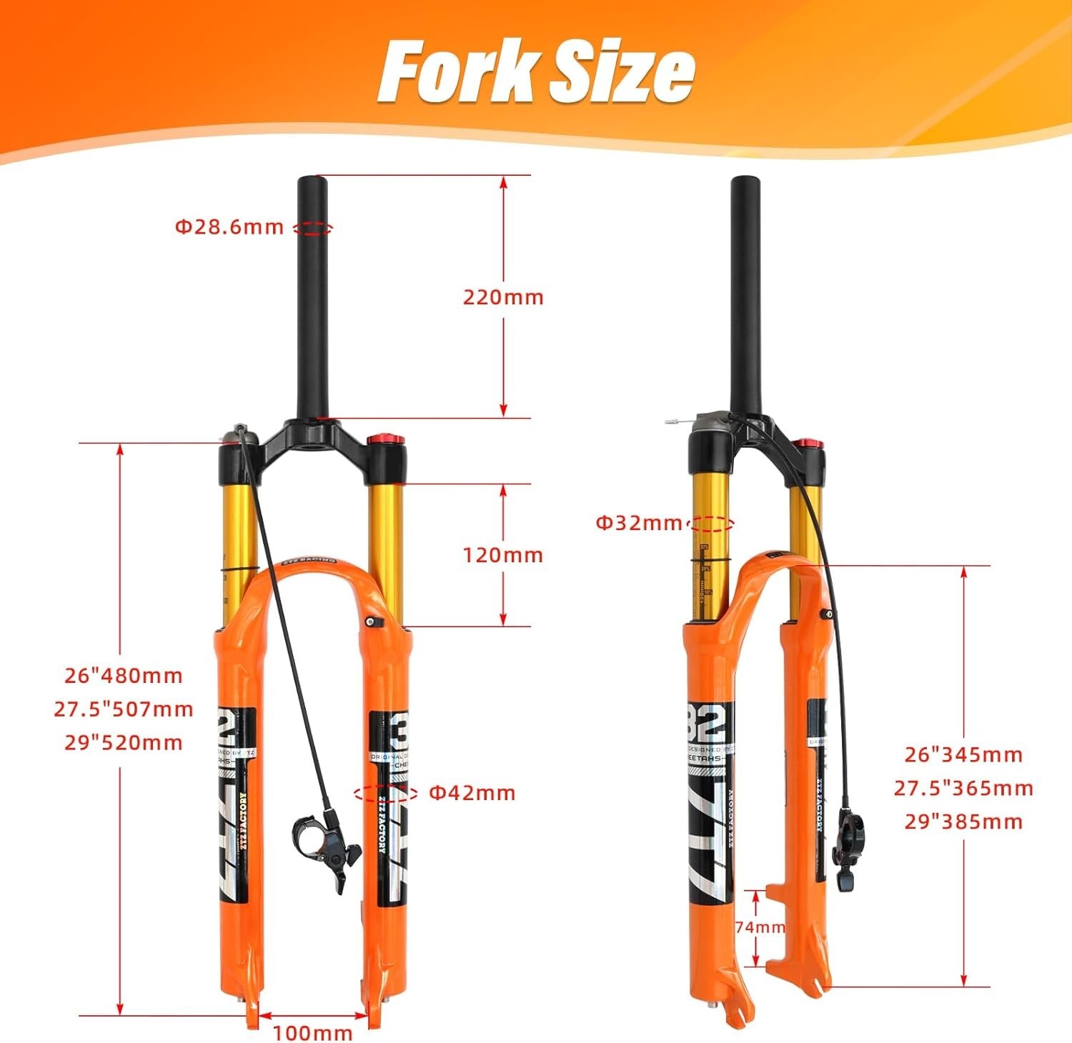 Ztz Racing Forks ZTZ 26/27.5/29 inch MTB Air Suspension Fork 120mm Travel 1-1/8 Straight ...