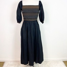 OLD NAVY BLACK SHORT PUFF SLEEVE SMOCKED SQUARE NECKLINE MIDI DRESS SZ MEDIUM