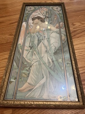 Vintage Art Nouveau Lithographic Print Evening Contemplation Alphonse Mucha