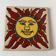 Vintage Earthtones Chilies Sun Tile Trivet Southwest Pottery Clay 6" Hot Peppers