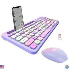 Wireless Keyboard Mouse Combo, 100 Keys Full-Sized, USB Plug Play, Purple