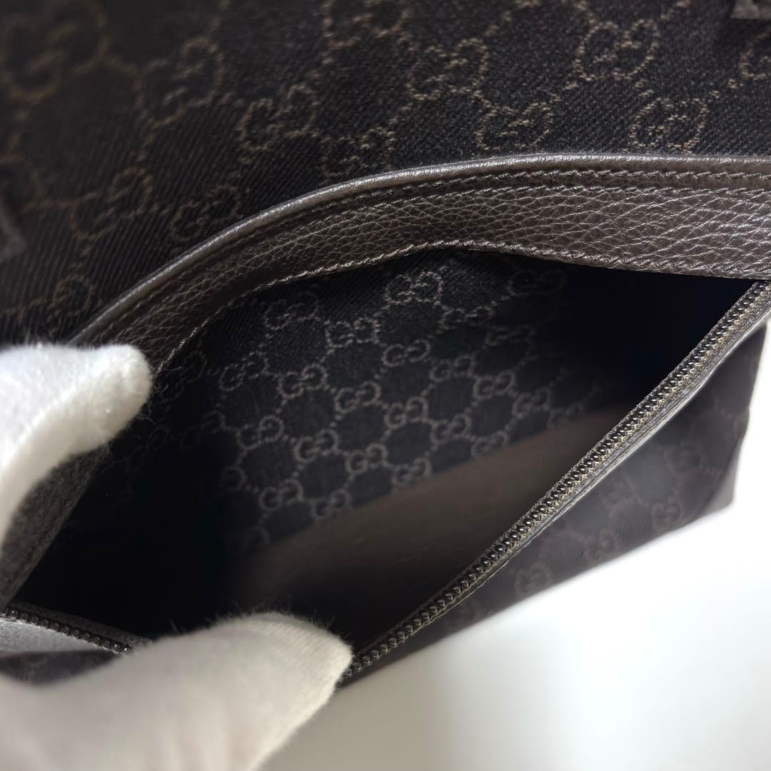 GUCCI Tote Bag GG Canvas Leather Dark Brown A4 Size Excellent Condition thumbnail 7