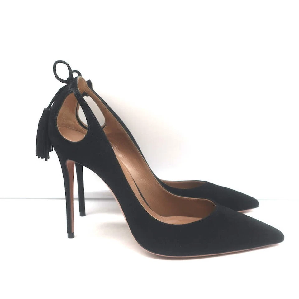 Zapatos de salón Aquazzura Forever Marilyn con borla recortada negra gamuza talla 39 Foto 2 de 4