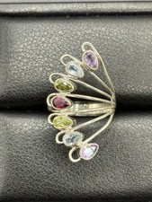 New Condition Sterling Silver Multi Gemstone Bezels Ring 4 Grams Size 7 B18