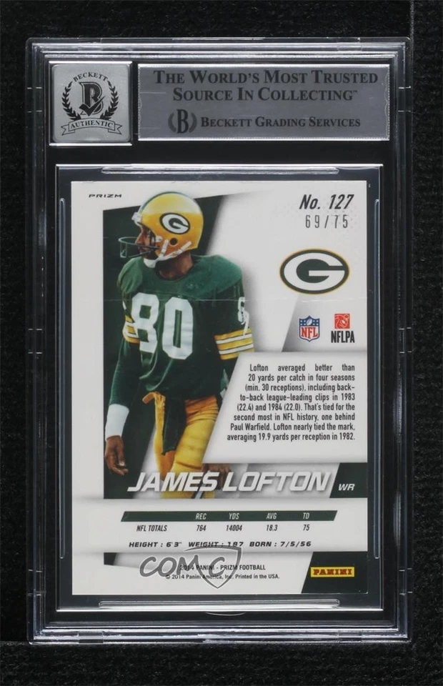 BAS 2014 Panini Prizm NFL Logo /75 James Lofton #127 BGS Authentic HOF Shield - Image 2 of 2