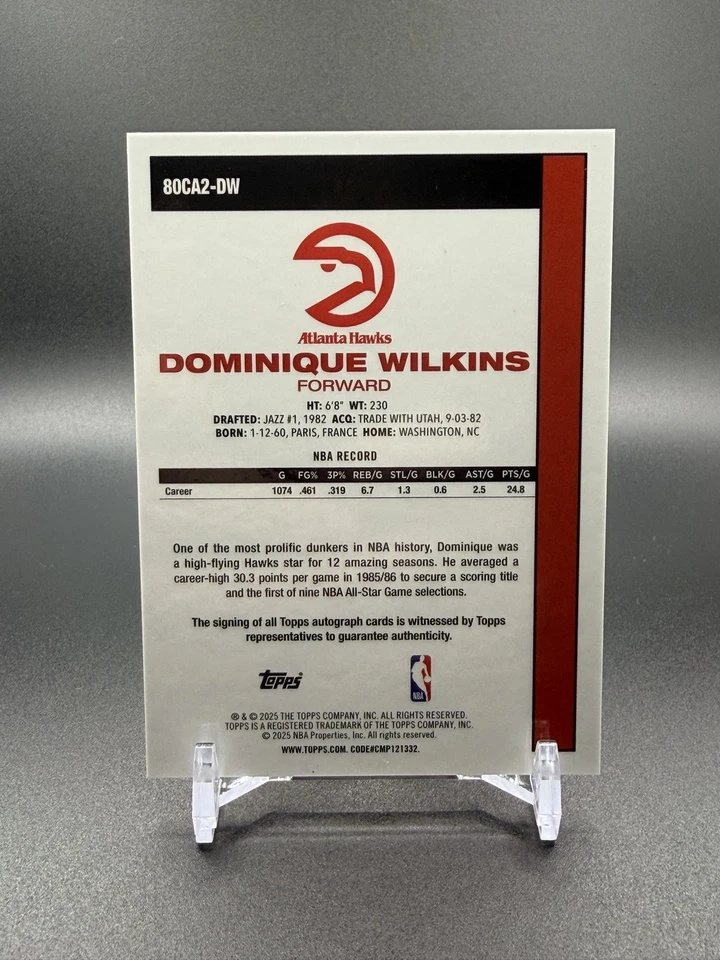 2025-26 Topps NBA Dominique Wilkins AUTO 21/25 Orange Mojo JERSEY MATCH - Image 2 of 4