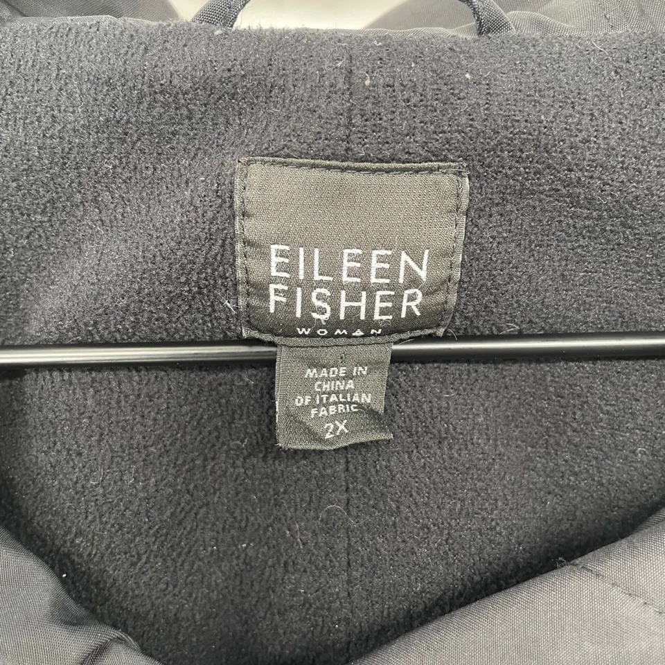 Abrigo parka de lluvia con capucha negra Eileen Fisher 2X chaqueta forrada de algodón Foto 3 de 4