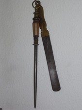 Alter Wetzstahl Horngriff & Pfannenwender Griff Messing Küche antik um vor 1900