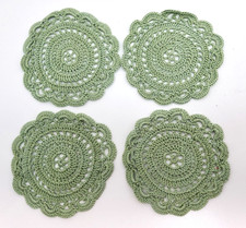 4 Pcs Green Vintage Crochet 4.5" Round Coaster Doilies Cotton