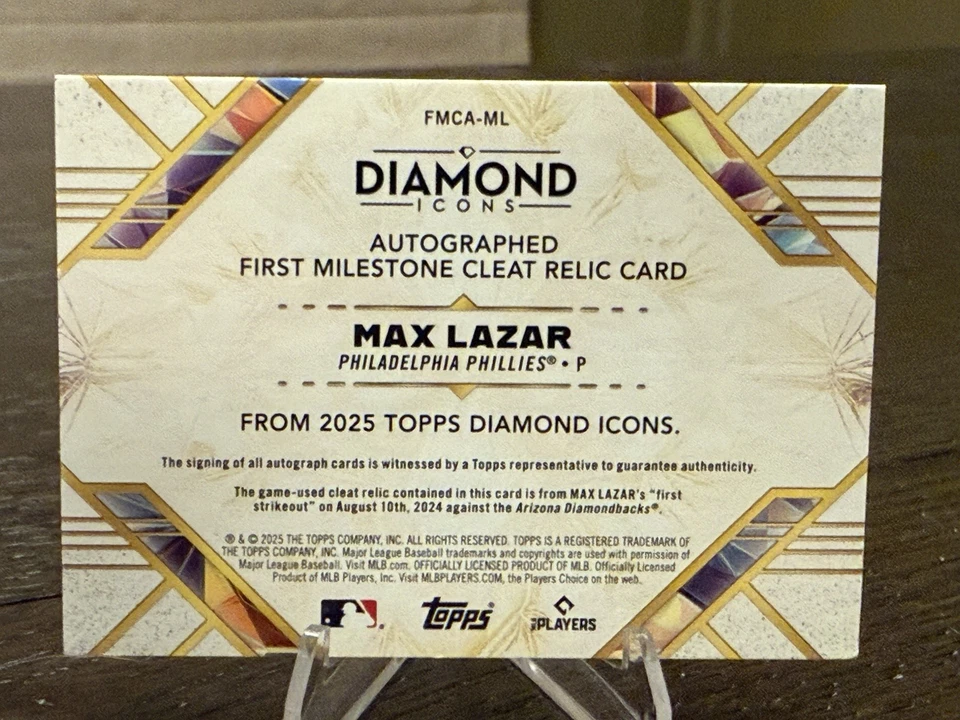 2025 Topps Diamond Icons Max Lazar First Milestone Cleat Relic #FMCA-ML  /10 - Image 2 of 2