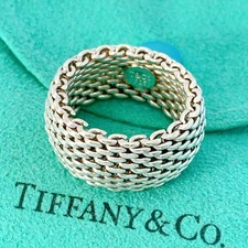 Size 12 Tiffany & Co Sterling Silver Somerset Mesh Weave Unisex Ring Used Japan