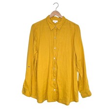 Camisa J. Jill Love Lino Amarillo Mostaza Abotonada 100% Lino Talla Grande