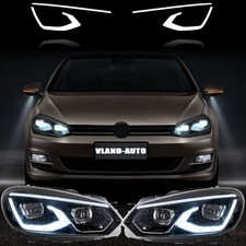 LED Headlights w/Bule Dynamic DRL For VW 2010-2014 Golf 6 MK6 Projector Assembly