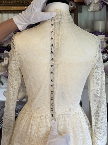 Abito da sposa vintage originale da sposa 4 strati pizzo con volant S, sottoveste, velo S - Foto 12 di 21