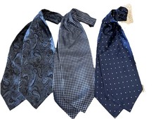Lot Of 3 Navy Blue Assorted Patterns Ascot/Cravat Silk And Poly.
