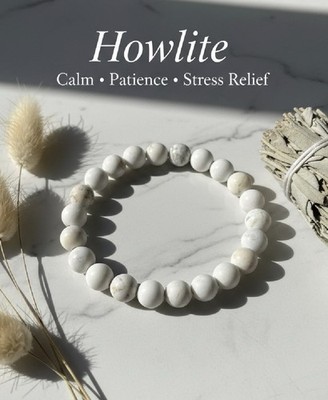 Howlite Crystal 8mm Round Crystal Bracelet Calm Patient Anxiety Relief UK Seller
