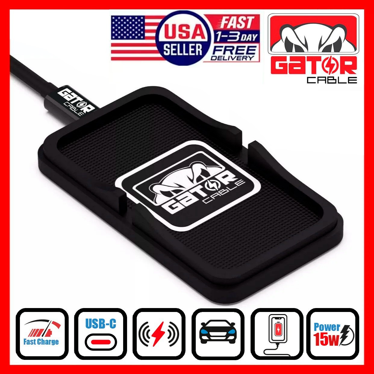 Car Wireless Phone Charger Pad Fast Charge Mat 15W for iPhone Samsung Universal