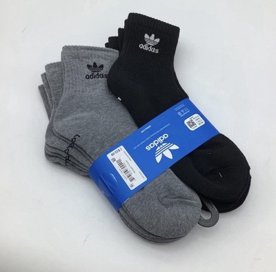 Adidas Originals 6 Pair Quarter Socks Grey Black Size Large New