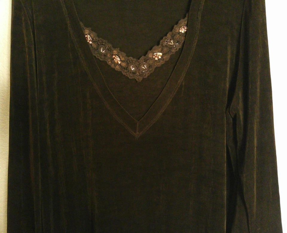 Винтажный Vikki Vi женщин 1 X шоколадный коричневый Топ блузка с длинным рукавом украшенный - Изображение 4 из 4